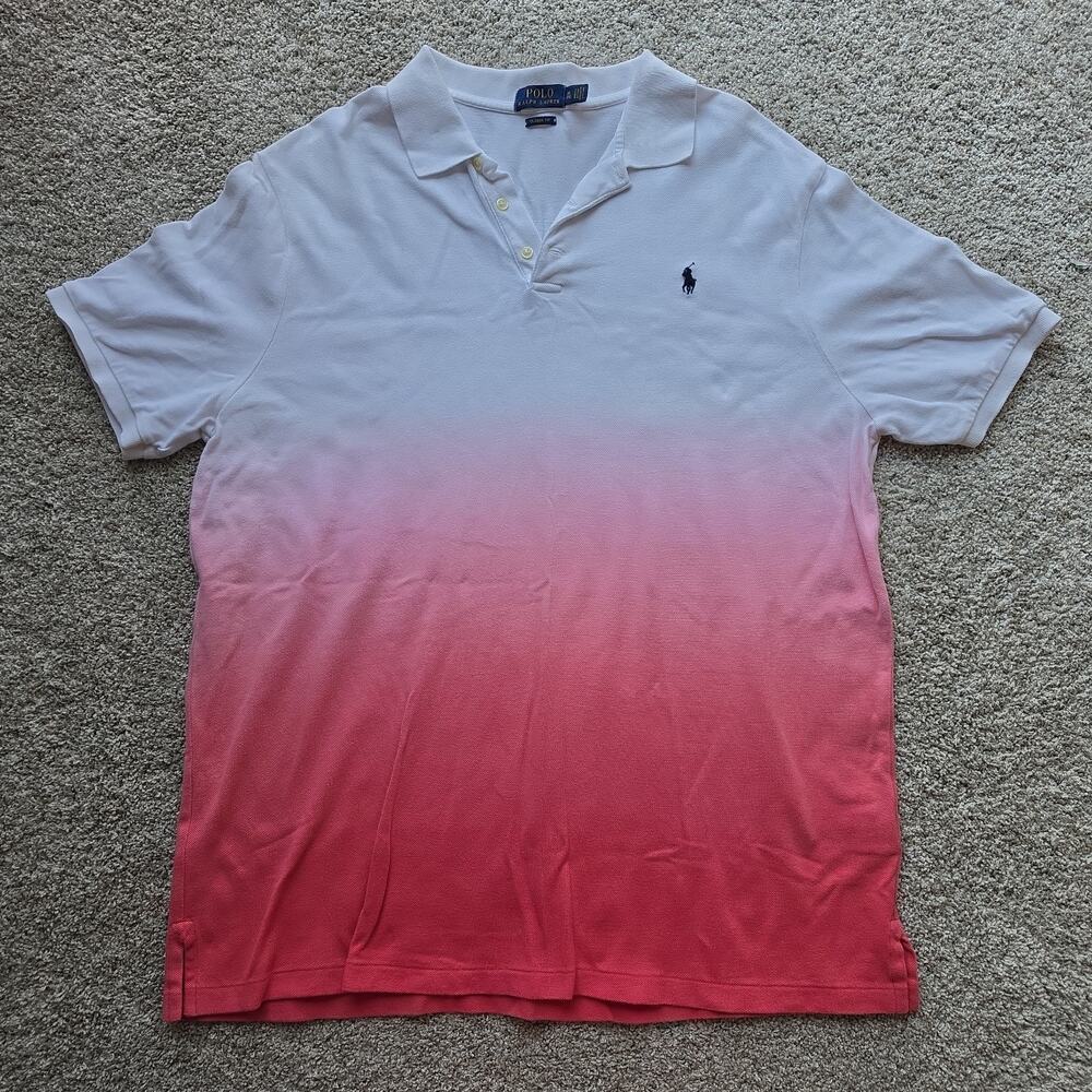 Polo Ralph Lauren Polo Shirt - Men's XL - Red Pink White Gradient Basic Logo Tee